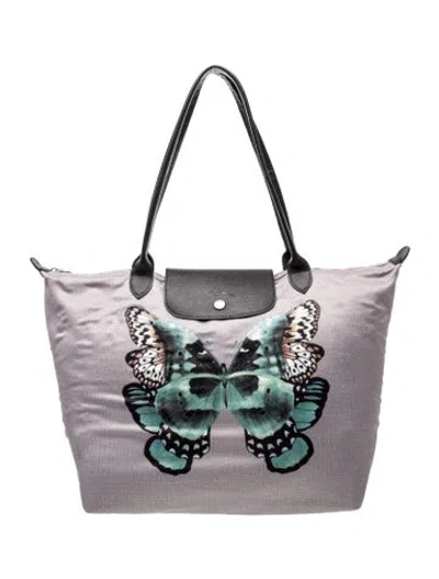 Pre-owned Longchamp Nylon Top Handle Bag In Gray