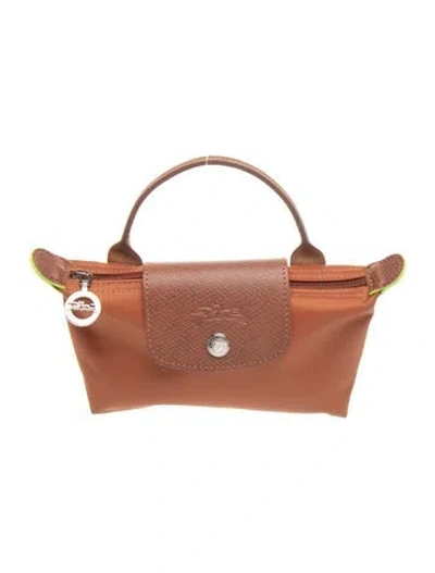 Pre-owned Longchamp Nylon Top Handle Bag Mini In Brown
