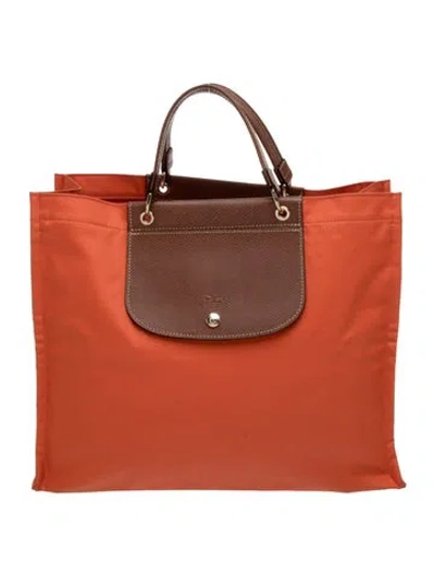 Pre-owned Longchamp Nylon Top Handle Bag In Orange