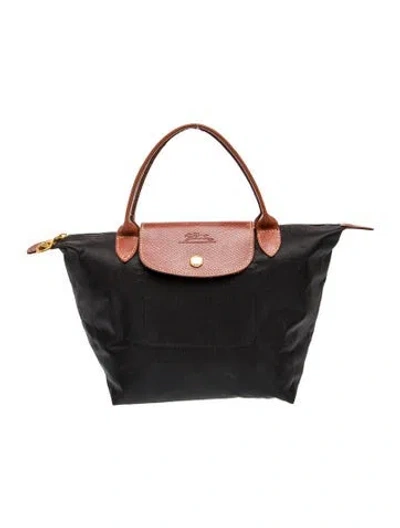 Pre-owned Longchamp Nylon Top Handle Bag Vintage In Black