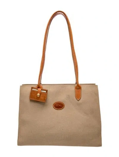 Pre-owned Longchamp Nylon Top Handle Bag Vintage In Neutral