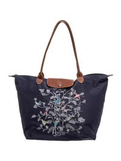 Pre-owned Longchamp Nylon Tote In Blue