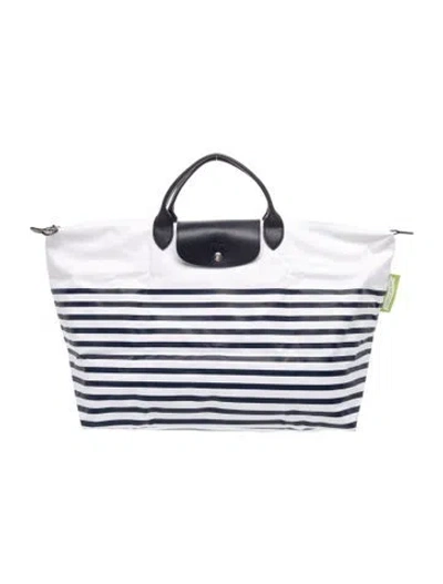 Pre-owned Longchamp Nylon Tote In Blue/white