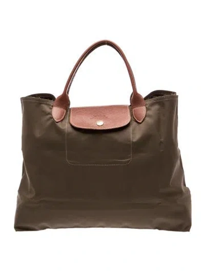 Pre-owned Longchamp Nylon Tote In Brown/green