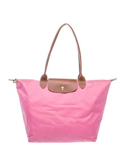 Pre-owned Longchamp Nylon Tote In Brown/pink