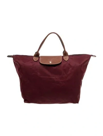 Pre-owned Longchamp Nylon Tote In Burgundy