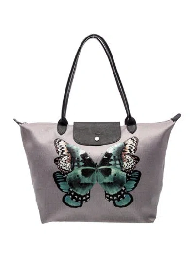 Pre-owned Longchamp Nylon Tote In Gray