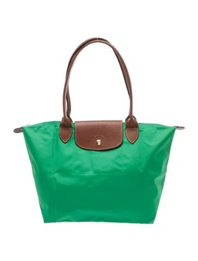 Pre-owned Longchamp Nylon Tote In Green