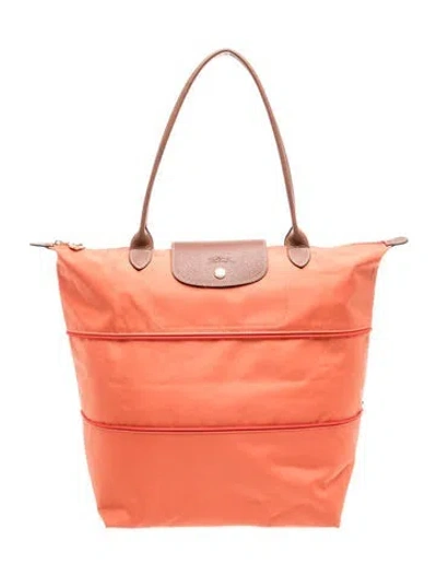 Pre-owned Longchamp Nylon Tote In Orange