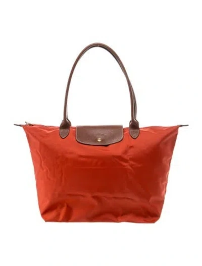 Pre-owned Longchamp Nylon Tote In Orange