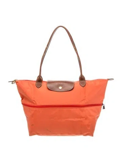 Pre-owned Longchamp Nylon Tote In Orange