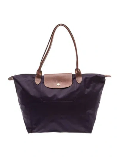 Pre-owned Longchamp Nylon Tote In Purple