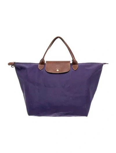 Pre-owned Longchamp Nylon Tote In Purple