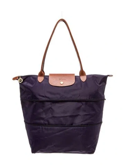 Pre-owned Longchamp Nylon Tote In Purple