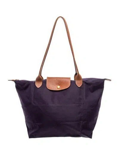 Pre-owned Longchamp Nylon Tote In Purple