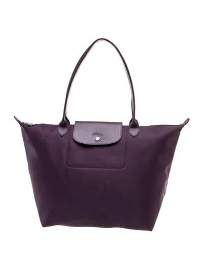 Pre-owned Longchamp Nylon Tote In Purple