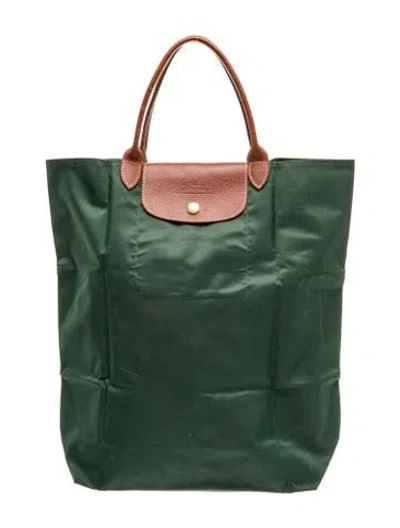 Pre-owned Longchamp Nylon Tote Vintage In Green