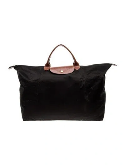 Pre-owned Longchamp Nylon Weekender Bag In Black