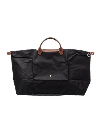 Pre-owned Longchamp Nylon Weekender Bag In Black