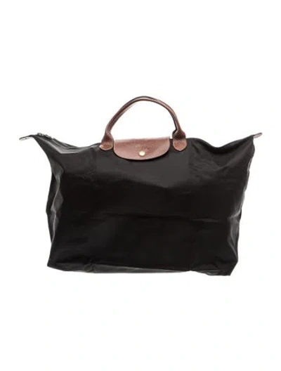 Pre-owned Longchamp Nylon Weekender Bag In Black