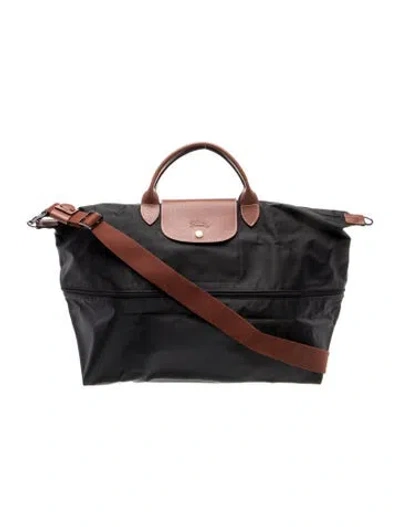 Pre-owned Longchamp Nylon Weekender Bag In Black