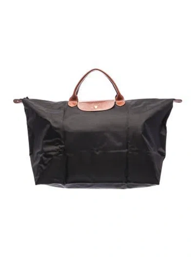 Pre-owned Longchamp Nylon Weekender Bag In Black