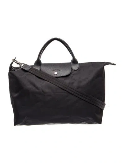 Pre-owned Longchamp Nylon Weekender Bag In Black