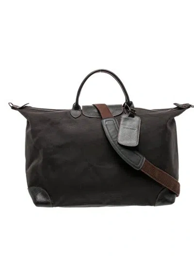 Pre-owned Longchamp Nylon Weekender Bag In Black