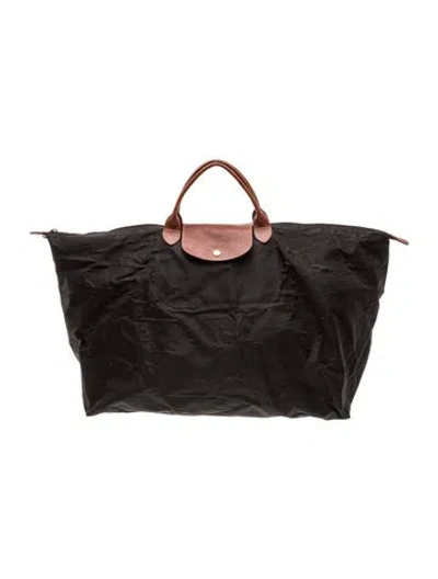 Pre-owned Longchamp Nylon Weekender Bag In Black