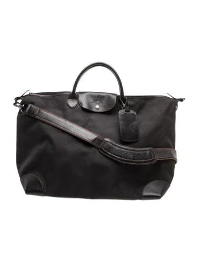 Pre-owned Longchamp Nylon Weekender Bag In Black