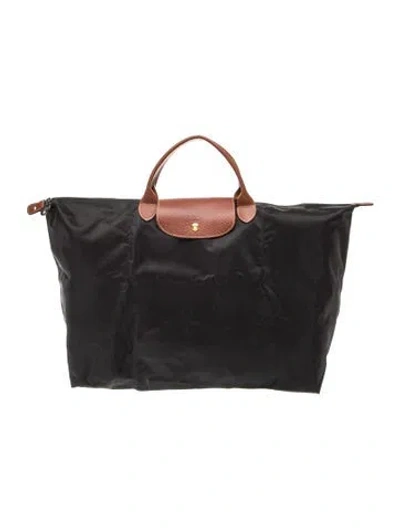 Pre-owned Longchamp Nylon Weekender Bag In Black