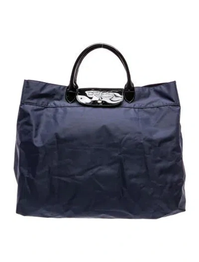 Pre-owned Longchamp Nylon Weekender Bag In Blue