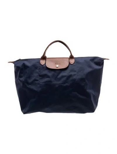 Pre-owned Longchamp Nylon Weekender Bag In Blue