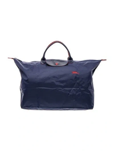 Pre-owned Longchamp Nylon Weekender Bag In Blue