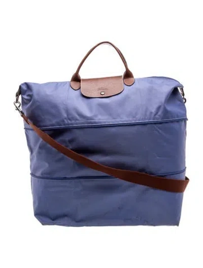 Pre-owned Longchamp Nylon Weekender Bag In Blue