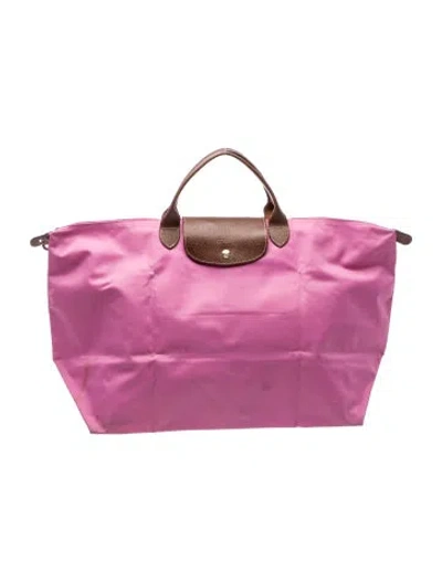 Pre-owned Longchamp Nylon Weekender Bag In Burgundy