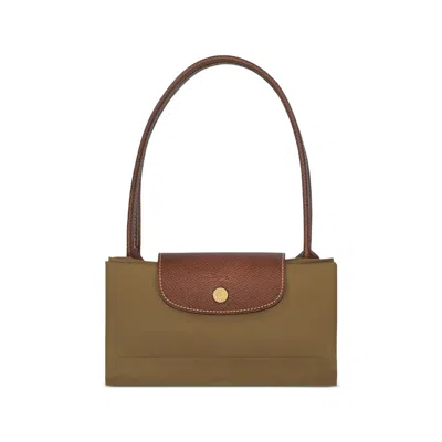 Longchamp Nylon With Calf-leather Trim Tote Bag In Green