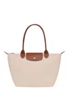 Longchamp 'm Le Pliage Original' White Shoulder Bag With Embossed Logo In Off White