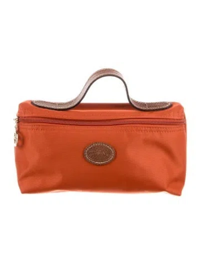 Pre-owned Longchamp Orange Embroidered Cosmetic Bag