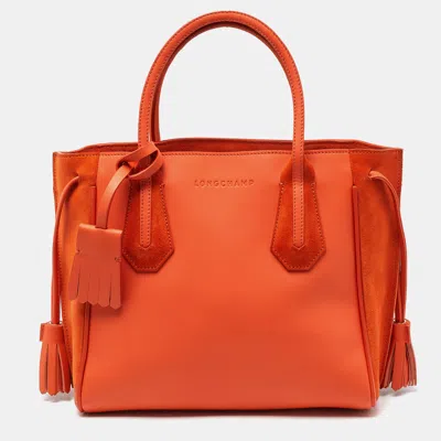 Pre-owned Longchamp Orange Leather And Suede Small Penelope Fantasie Tote