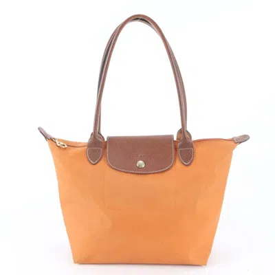 Pre-owned Longchamp Orange Leather Nylon Handbag Shoulder Bag Tote Bag ()