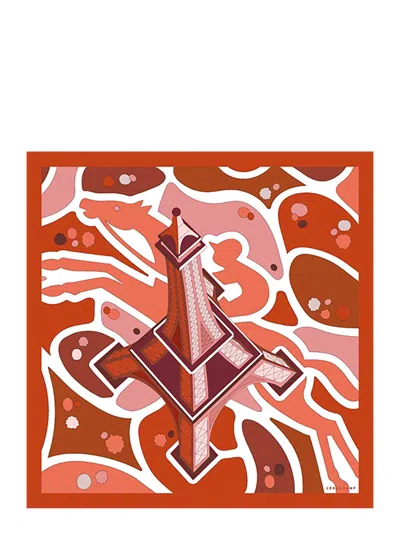 Longchamp Orange Silk Square Scarf With Maxi Print Woman In Multi