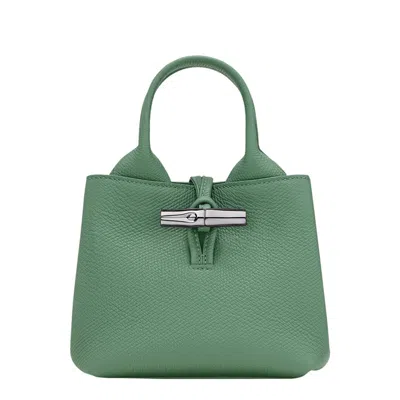 Longchamp Le Roseau Green Small Handbag With Adjustable And Removable Shoulder Strap In Leather
