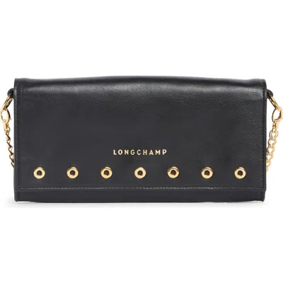 Longchamp Paris Leather Wallet On A Chain In Black