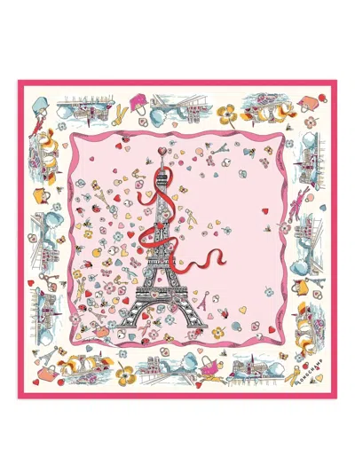 Longchamp Parisian Illustration Silk Scarf In Pink