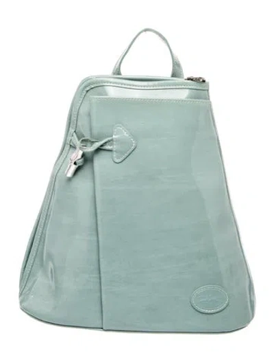 Pre-owned Longchamp Patent Leather Backpack In Blue
