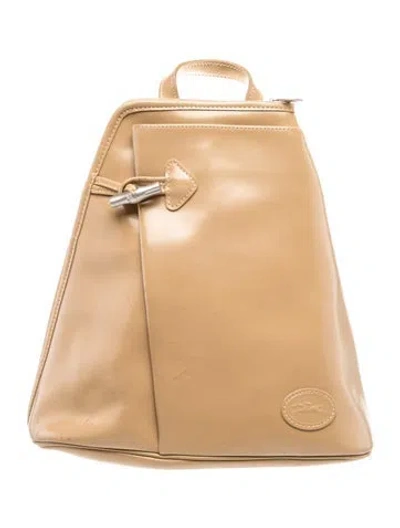 Pre-owned Longchamp Patent Leather Backpack In Neutral