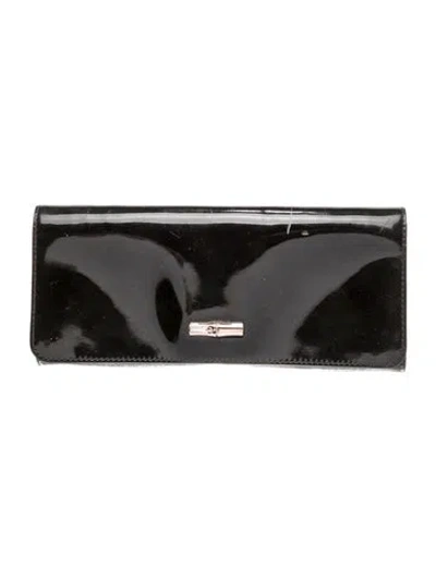 Pre-owned Longchamp Patent Leather Clutch Vintage In Black