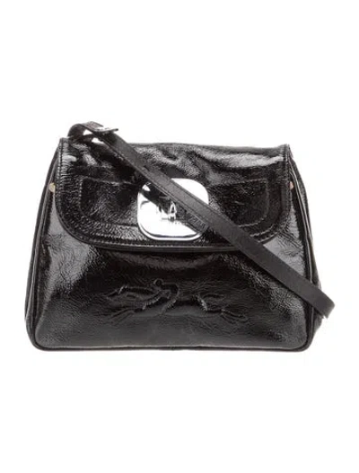 Pre-owned Longchamp Patent Leather Crossbody Bag In Black