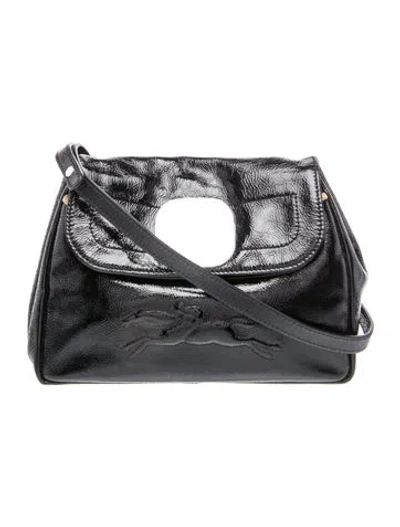 Pre-owned Longchamp Patent Leather Crossbody Bag In Black
